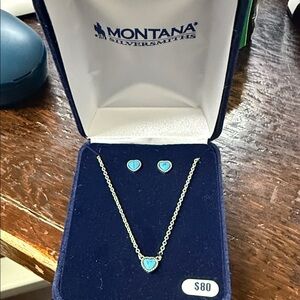 Montana Silversmiths Turquoise Heart Necklace and Stud Earring Set